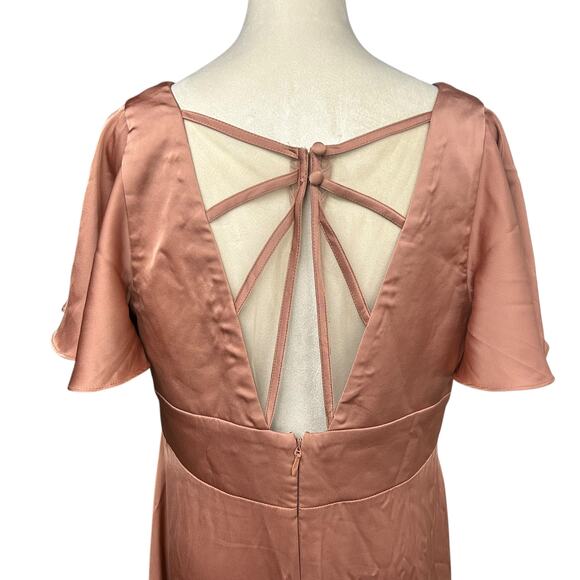 Romantic satin bridesmaid gown Azazie flutter sleeve‎ formal dress size A14 - Picture 5 of 10